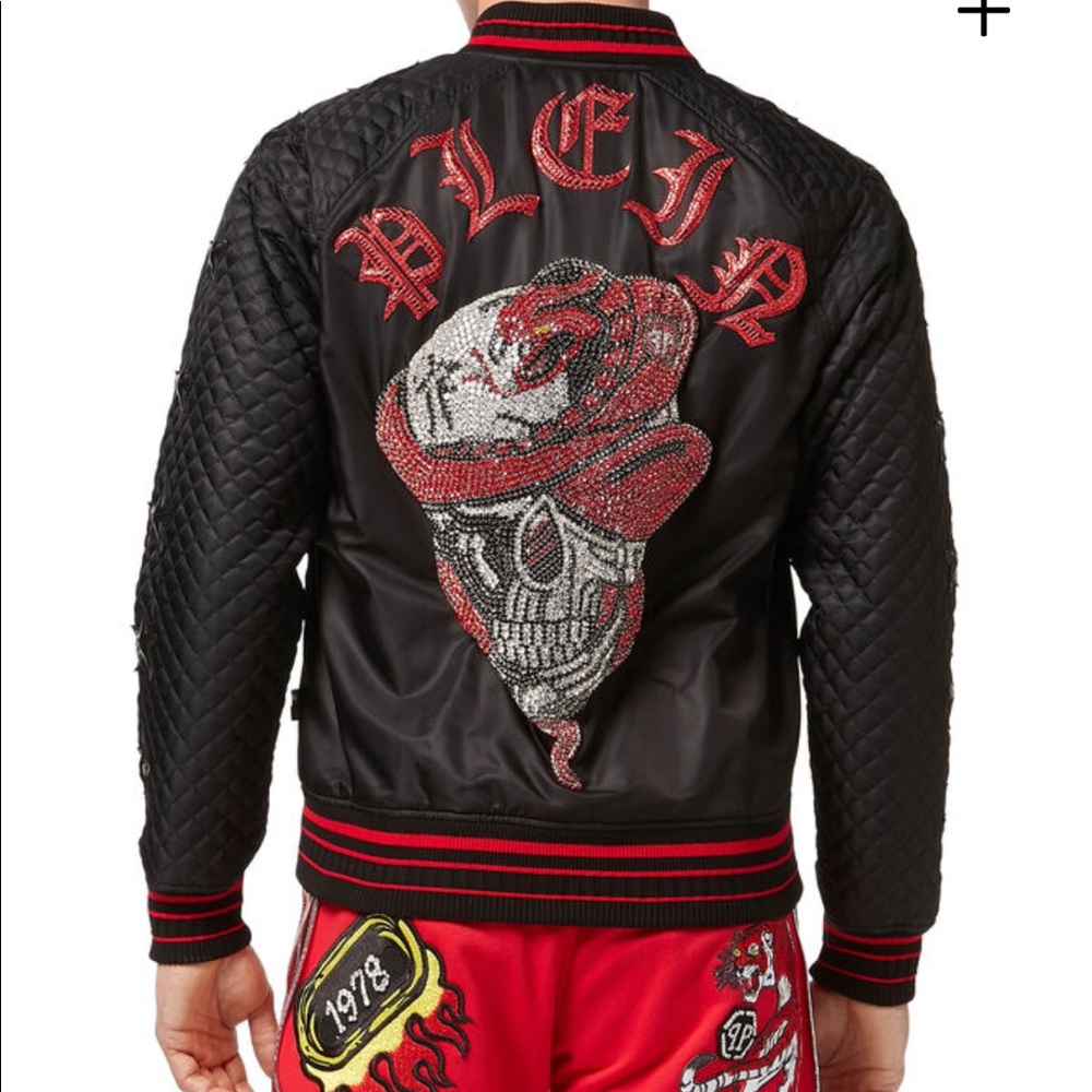 PHILIPP PLEIN NYLON JACKET "SKULL SNAKE RED" - Picture 1 of 10